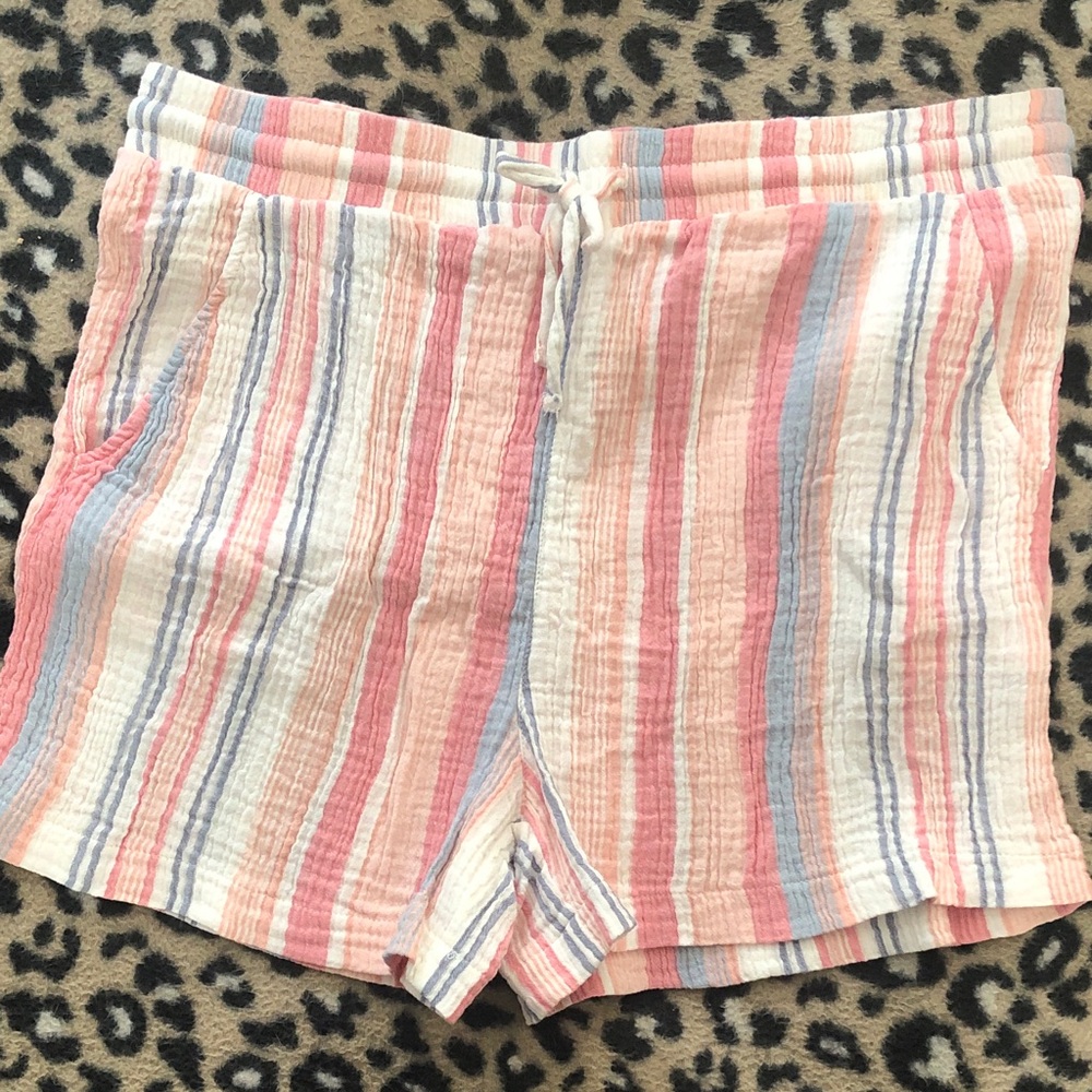 C&C California Striped Cotton-Blend Athletic Shorts in Pink, Blue & White